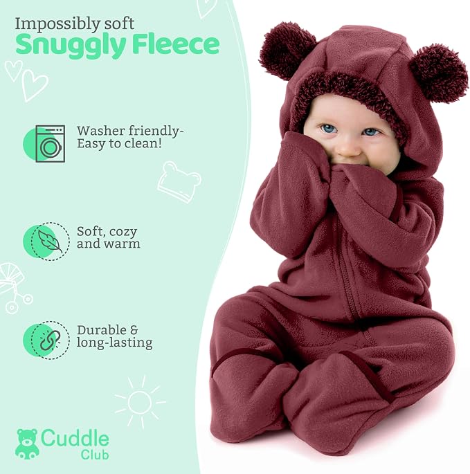 Cuddle Club Fleece Baby Bunting Bodysuit Hoodie, Newborn - Image 2