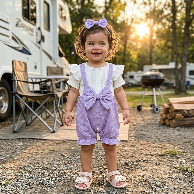 YINGISFITM Newborn Baby Girl Summer Clothes Short Sleeve Bubble Romper Bow - Image 2