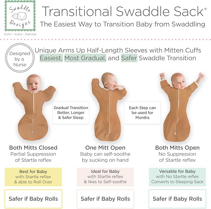 SwaddleDesigns Transitional Swaddle Sack, Arms Up Half-Length Sleeve & Mitten - Image 3