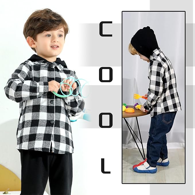 YOUNGER STAR Toddler Kids Boys Girls Flannel Hooded Plaid Shirt Button Baby Red - Image 2