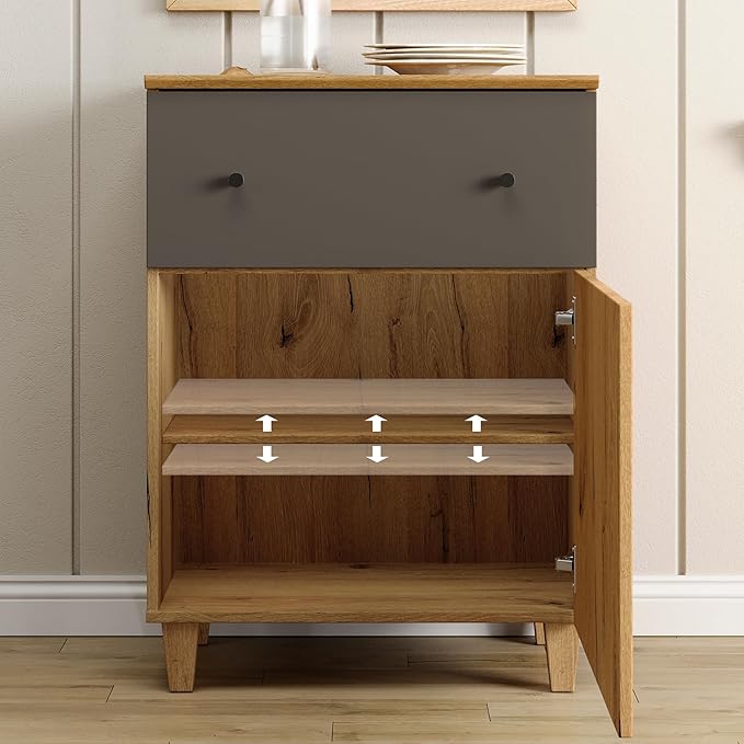 WAMPAT 8 Drawers Dresser Chests for Bedroom, 3-in-1 Modern Oak Brown&Dark Grey Wood Closet Storage Organizer Furniture with Door and Adjustable Shelves for Kids Room, Nursery, 94.4" Wide