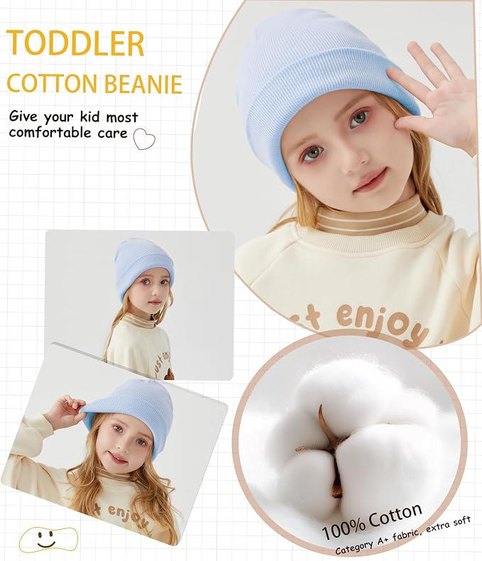 ROYBENS 100% Cotton Baby Beanie Cute Toddler Winter Hat Knit Caps Ages 0-8 | - Image 5