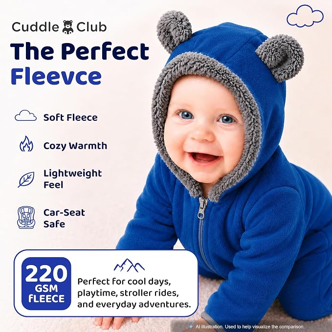 Cuddle Club Fleece Baby Bunting Bodysuit Hoodie, Newborn - Image 4
