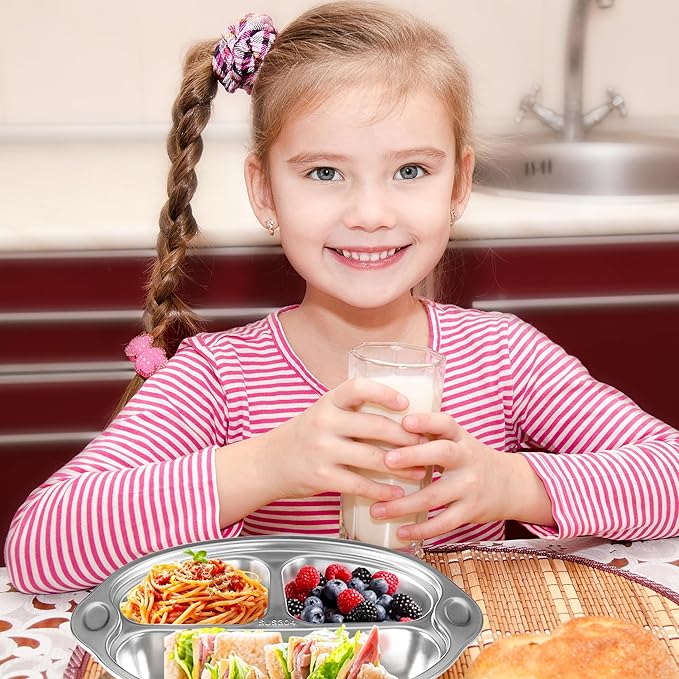 Stainless Steel Baby Suction Plates: Divided Plates for Babies & Toddlers, BPA-Free, Dishwasher Safe, Orange