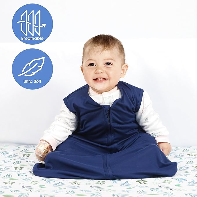 Baby Sleep Sack 0-6 Months Baby Wearable Blanket 100% Rayon Cotton 2-Way Zipper Toddler Sleeping Sack，Comfy Soft Lightweight TOG 0.3(Cyan)