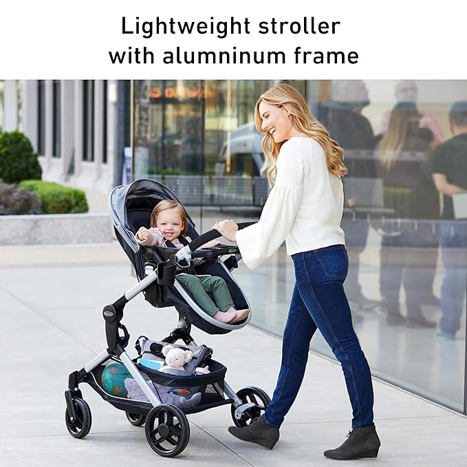 Graco Modes Nest DLX Travel System, 3-in1 Modular Baby Carseat Stroller Combo, Adjustable Slide2Me Infant Car Seat Carrier, Pramette, to Toddler Stroller, Includes SnugRide DLX Infant Car Seat, Raven