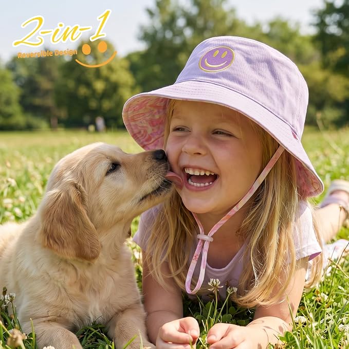 Toddler Hat Reversible Bucket Hat Happy Face Sun Hat Adjustable Chin Strap - Image 4
