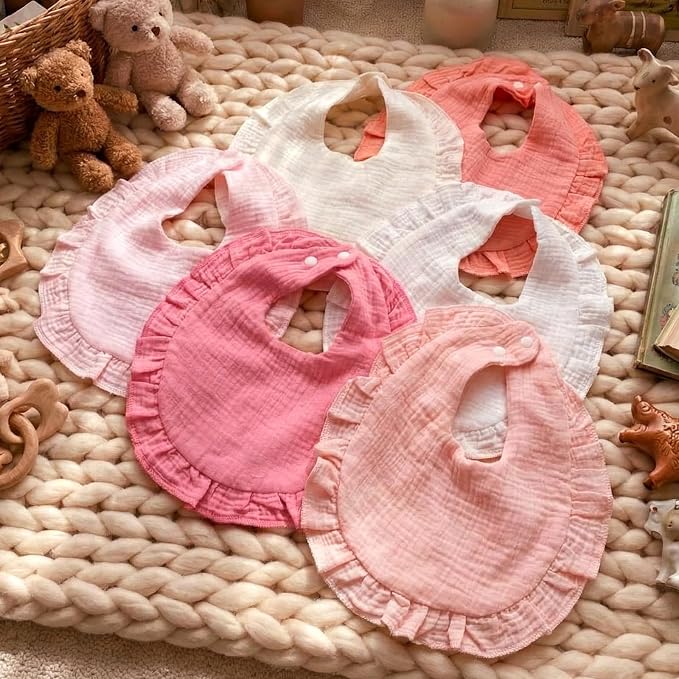 Kenning 18 Pcs Baby Muslin Drool Bibs Ruffle Snap Button - Image 5