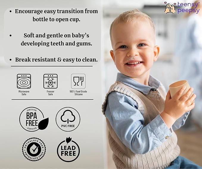 2 Pack Tiny Cup for 4+ Months | Silicone Baby Cups 6-12 Months, Infant Training Open Cup for Baby Led Weaning Supplies, 2oz (Pastel Earth)