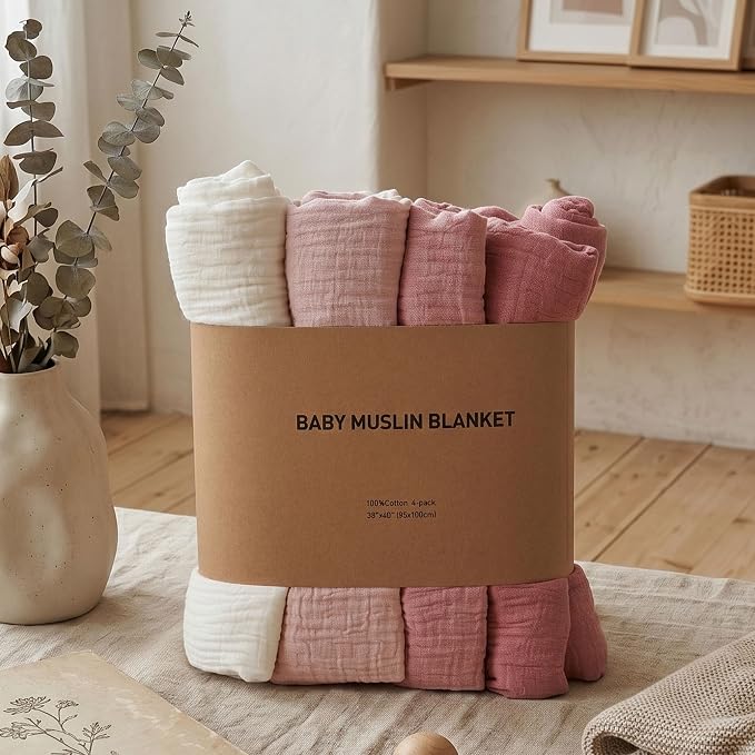 Muslin Swaddle Blankets for Newborn, 4 Pack Breathable Soft Receiving Blanket - Image 7