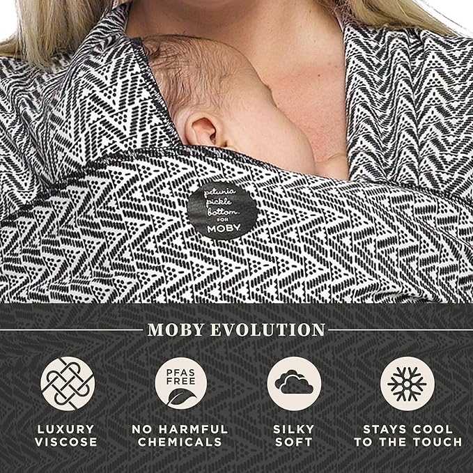 Moby Baby Wrap Carrier Evolution by Petunia Pickle Bottom for Newborns to Toddlers (8-33lbs), Infant Sling Carrier, Hands Free Design, Adjustable for All Body Types (Starry Nights of Salvador)