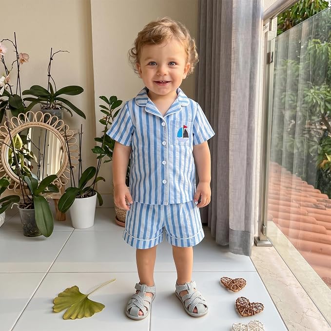 Kuriozud Kids Toddler Boy Pajamas Summer Shirt Top and Shorts Set - Image 3