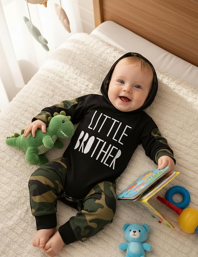 Fommy Newborn Baby Boy Clothes Plaid Letter Print Long Sleeve Hoodies + Long - Image 2