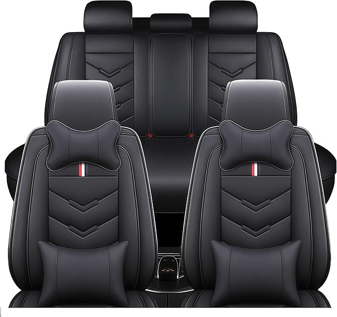 Leather Car Seat Covers Fit for LR Range Rover Evoque 2019-2025, 5 Seater Waterproof and Wear-Resistant Seat Cover Interior Accessories(Full Set with Pillow,Black)