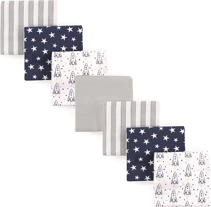 Hudson Baby Unisex Baby Cotton Flannel Receiving Blankets Bundle, Rocket Ship by HudsonBaby