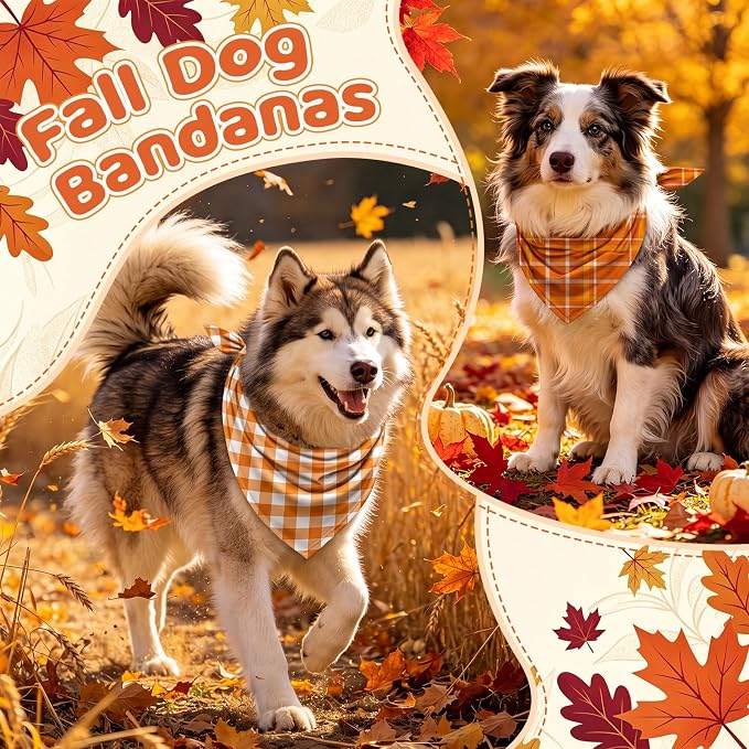 100 Pcs Fall Plaid Dog Bandanas Bulk Autumn Gingham Check Pattern - Image 2