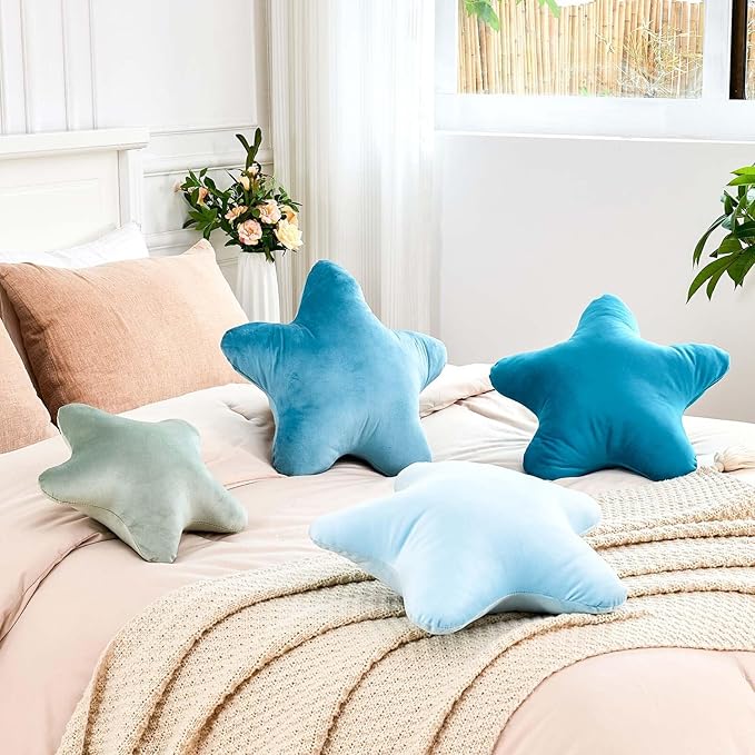 Blue Star Throw Pillow, Cute Star Pillow Room Decor, Soft 19.6" Star Shaped Decorative Throw Pillow for Bedroom, Star Plush Floor Cushions Pillows