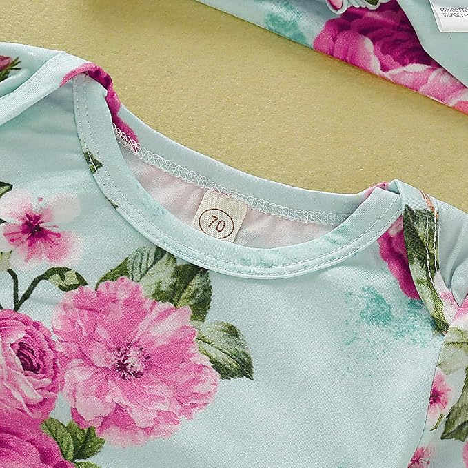 Newborn Baby Girl Floral Sleep Gown Headband Sleepwear Outfit - Image 4