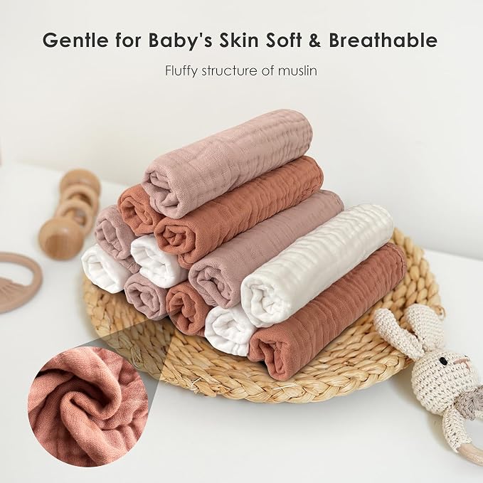 Sunny zzzZZ Baby Muslin Washcloths -100% Cotton Muslin Soft Absorbent Large - Image 4