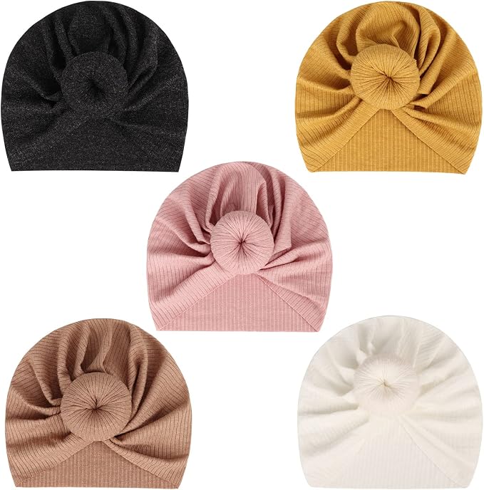 DRESHOW BQUBO 5 Pieces Newborn Baby Turban Hats Bow Baby Infant Beanie by DRESHOW