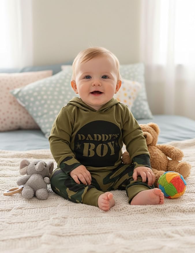 Fommy Newborn Baby Boy Clothes Plaid Letter Print Long Sleeve Hoodies + Long - Image 3