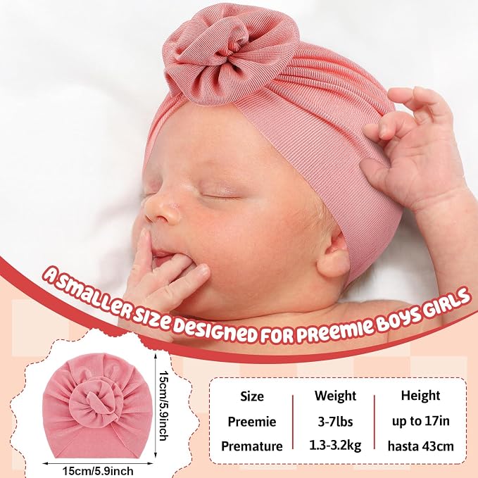 10 Pcs Preemie Hats Cotton Preemie Caps Bows Turban Premature Baby Boys Girls - Image 3