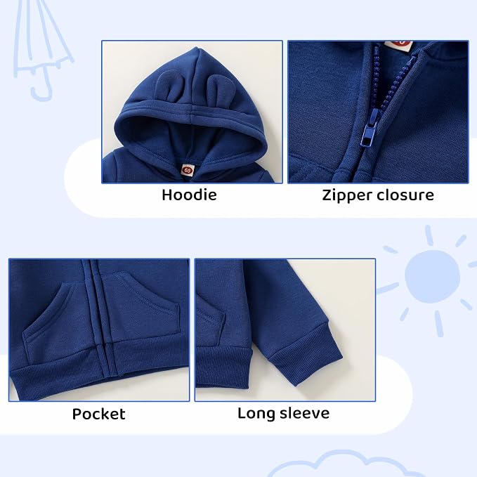 Happy Town Baby Clothes for Girls Boys Clothes Solid Color Zipper Hoodie and - Image 3