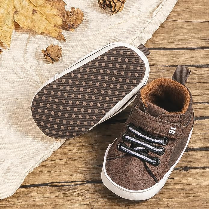 Meckior Toddler Baby Boys Girls High Tops Ankle Sneakers Soft Anti-Slip Sole PU - Image 2