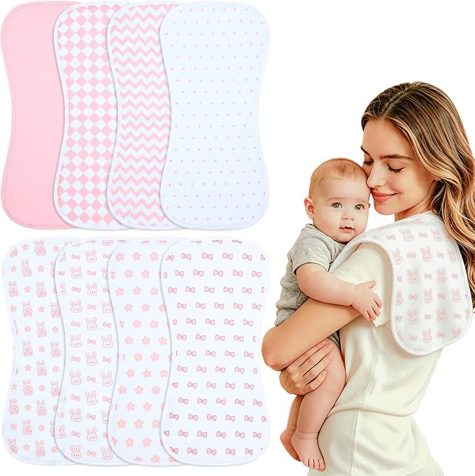 Baby Burp Cloths 8-Pack, Waterproof Burping Cloths, 4-Layer Super Absorbent & by Benoxine