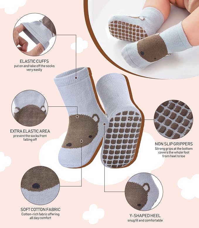 LANLEO Baby Toddler Socks with Grips Baby Toddlers Girls Boys Non Slip Grip - Image 4