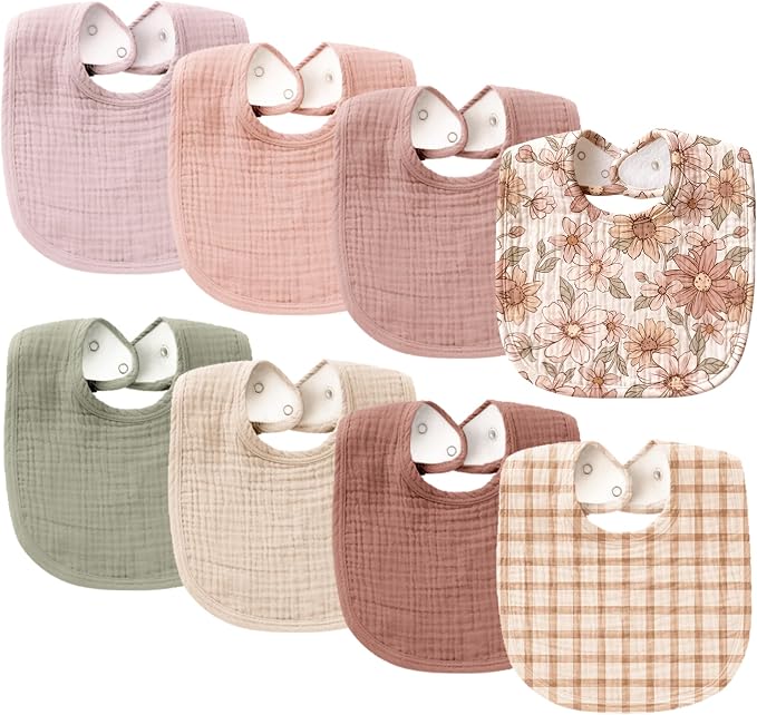 Konssy 8-Pack Muslin Baby Bibs, Adjustable Fit by Konssy