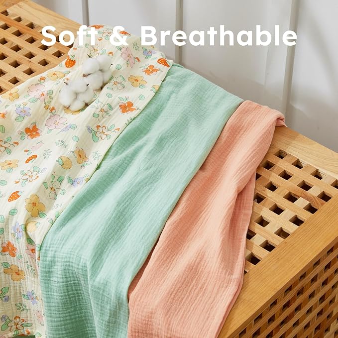 RILIHO 5 Pack Muslin Swaddle Blankets & Baby Burp Cloths, Soft & Breathable - Image 2