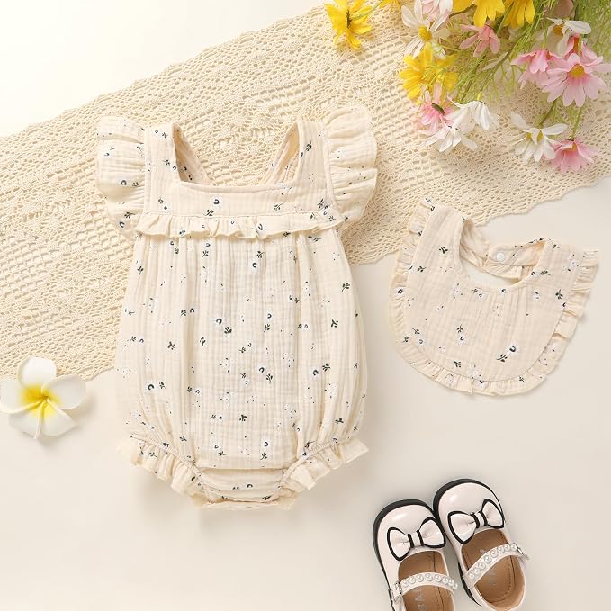 YOUNGER TREE Baby Girl Romper 100% Cotton Ruffle Sleeveless Summer Outfit - Image 2