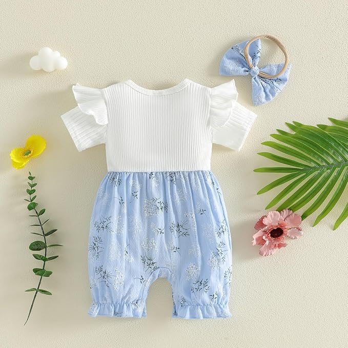 YINGISFITM Newborn Baby Girl Summer Clothes Short Sleeve Bubble Romper Bow - Image 6