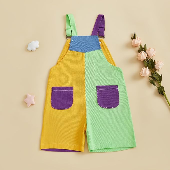 Fernvia Toddler Kids Baby Girl Boy Contrast Color Overalls Shorts Clothes - Image 6