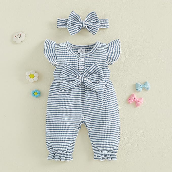 YINGISFITM Newborn Baby Girl Summer Clothes Short Sleeve Bubble Romper Bow - Image 5