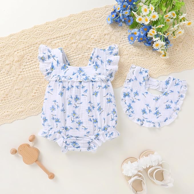 YOUNGER TREE Baby Girl Romper 100% Cotton Ruffle Sleeveless Summer Outfit - Image 2