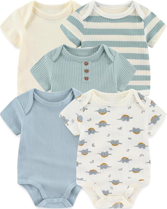 Baby Bodysuits Ribbed Mix Summer Newborn Boy Girl Clothes 5-pack | Multiple by ZAVBABY
