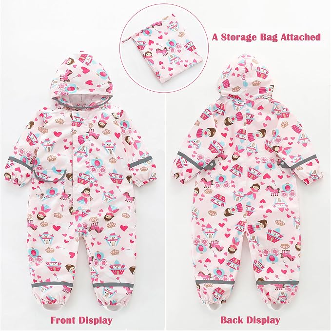 Fewlby Kids Toddler Rain Suit for Boys Girls One Piece Hoodie Zipper Cartoon - Image 5