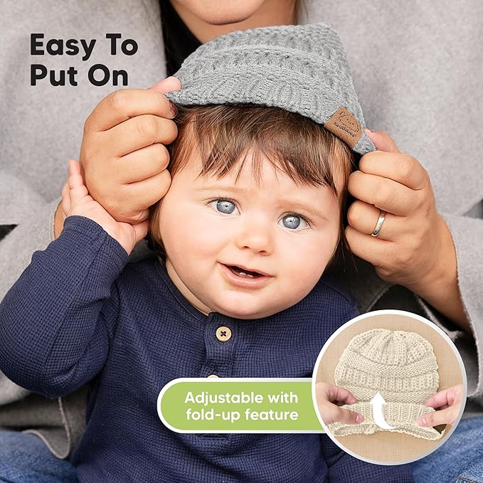 3-Pack Baby Beanies for Boys, Girls - Stretchy Knit Baby Hats, Cute Newborn & Toddler Winter Hat, Soft & Warm Infant Beanie 0-6 Months (Cloud, S)