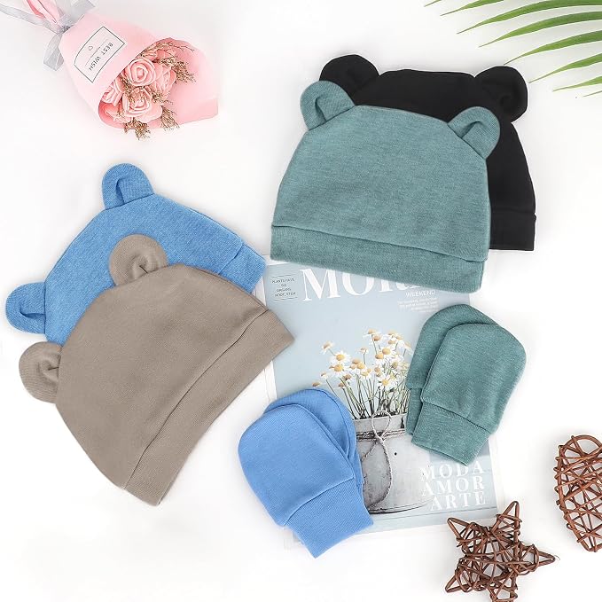Newborn Baby Hat and Mittens Set Bear Ears Toddler Infant Beanie Caps Newborn - Image 6