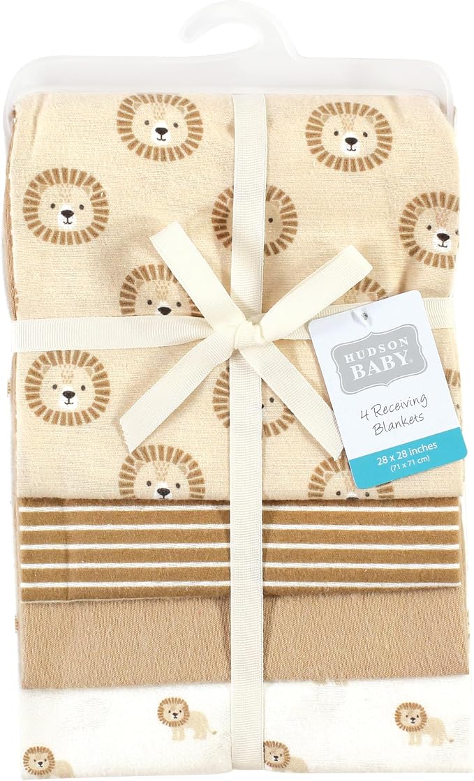 Hudson Baby Unisex Baby Cotton Poly Flannel Receiving Blankets, Brave Lion - Image 2