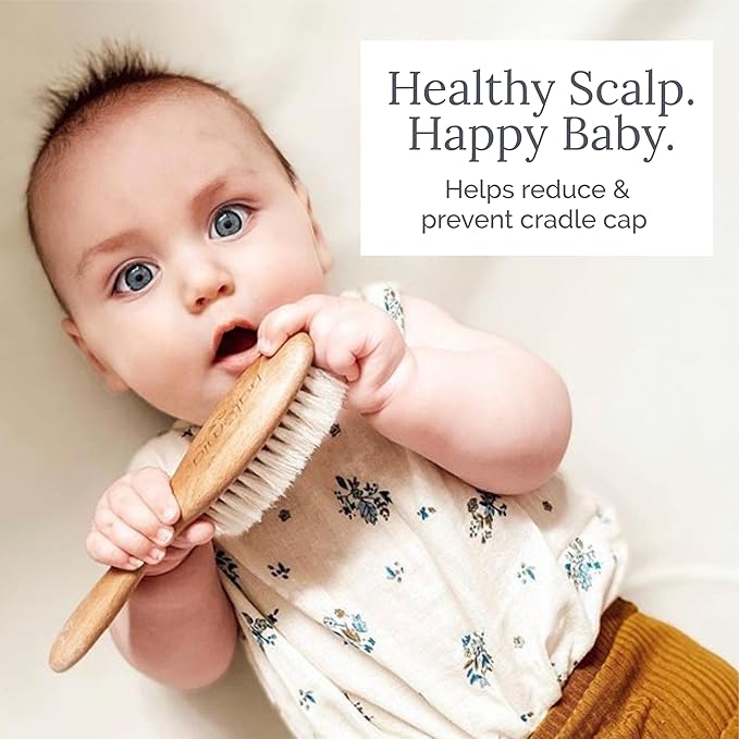 Natemia Wooden Baby Hair Brush & Comb Set for Newborns - Soft Bristle, Toddler Cradle Cap Brush - Toddler Comb - Perfect Baby Shower Registry Gift Set