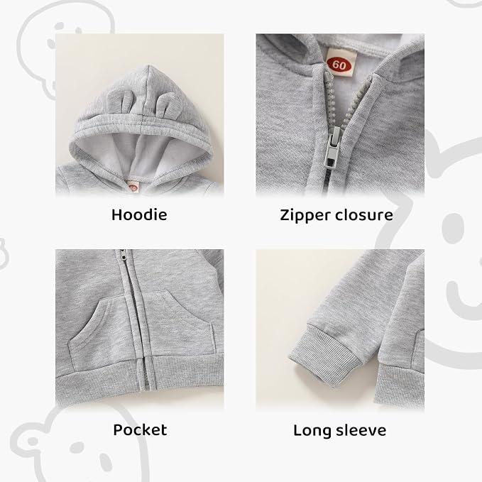 Happy Town Baby Clothes for Girls Boys Clothes Solid Color Zipper Hoodie and - Image 3