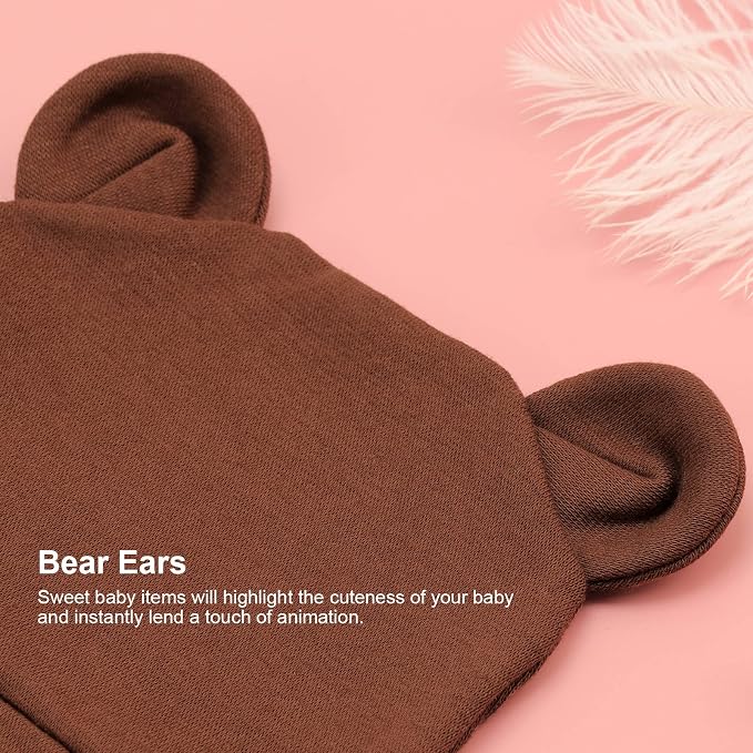 Newborn Baby Hat and Mittens Set Bear Ears Toddler Infant Beanie Caps Newborn - Image 5