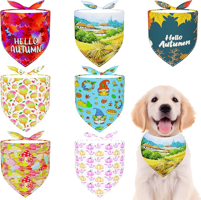 7 Pcs Fall Dog Bandanas for Small Medium Dogs Breed 25 Inch Autumn Dog Bandana by Bestwishforyou