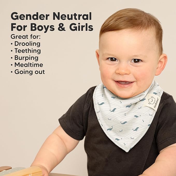 8-Pack Organic Baby Bandana Bibs for Boys, Girls - Super Absorbent Triangle Baby Bibs for Drooling and Teething Infant, 100% Cotton Extra Soft for Newborn, Infant 0-36 Months (Marine Muse)