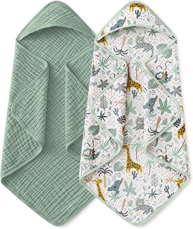 Yoofoss Hooded Baby Bath Towels 2 Pack 100% Muslin Organic Cotton by YOOFOSS