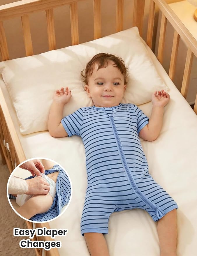 Jimonda Baby Romper Short Sleeve 2-Way Zipper Pajamas Cotton | 2-Pack, One Piece - Image 4