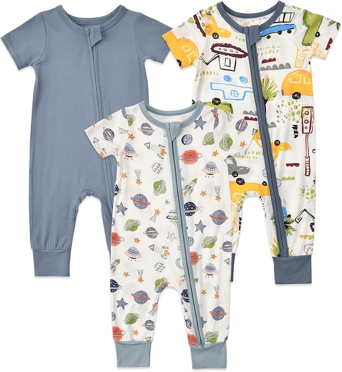Aablexema Baby Short Sleeve Footless Pjs Zipper Romper 3-Pack | Soft Breathable by Aablexema